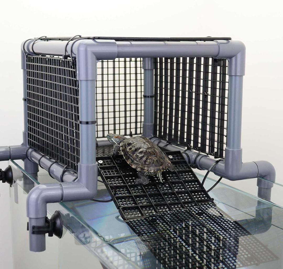 Turtle Basking Platform Dock, Tank Topper with Non-Slip Ramp for Aquatic Turtles, Fits 20 25 29 55 Gallons, Secure Resting and Drying Area