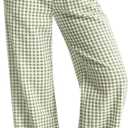 Neer Women's Striped Gingham Pants Cotton Plaid Pajama Lounge Boxer Pants Drawstring Pj Bottoms Wide Leg Trousers with Pocket (Large)