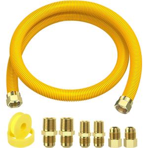 48" Flex Gas Line, Gas Dryer Connector Kit, Stove/Water Heater/Dryer Gas Line with Connectors 1/2" MIP 1/2"FIP 3/4"MIP, 5/8 in.OD(1/2 in. IDCoated Corrugated Stainless Steel Tubing 15/16-16"UN Nut