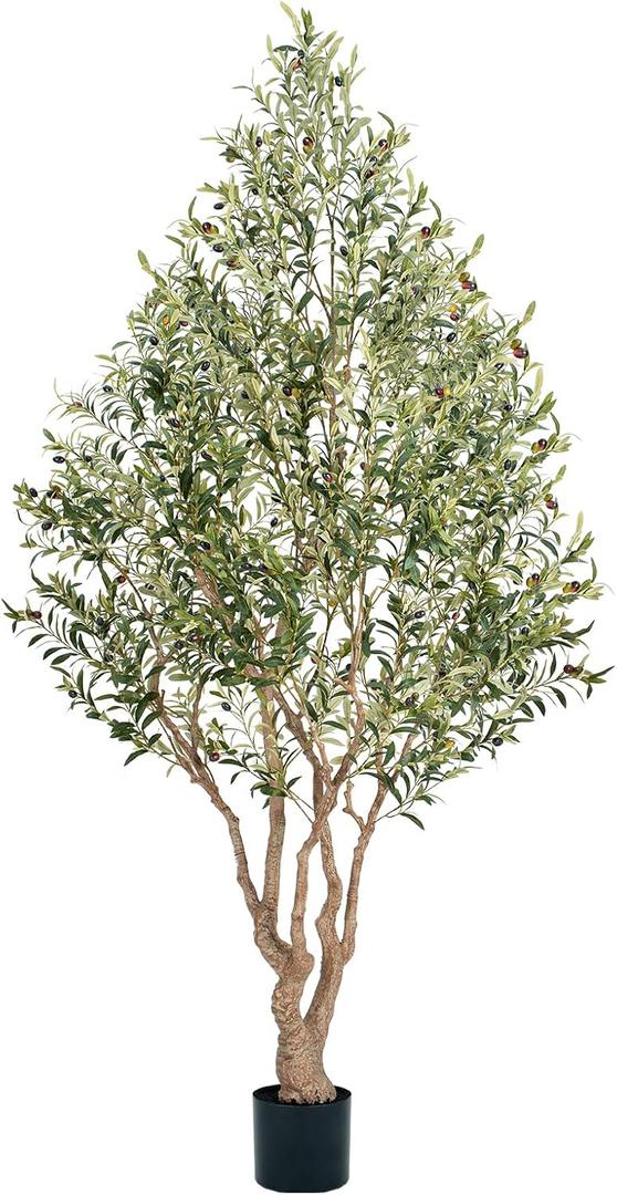 8ft Faux Olive Tree - Large Artificial Olive Tree with Realistic 1750 Leaves and 145 Olives - Lush and Elegant Fake Olive Tree with for Indoor Outdoor Office Living Room Decor
