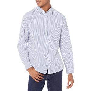 Amazon Essentials Men's Regular-Fit Long-Sleeve Casual Poplin Shirt (Blue White Vertical Stripe) S