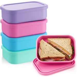 Layhit 4 Pcs Silicone Bento Box Lunch Box for Adult, 23.7 oz Reusable Sandwich Containers Food Storage with Lids Airtight for Lunch Meals Snacks, Dishwasher Freezer Safe (Fluorescent Multicolor)