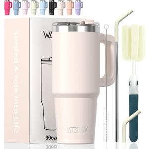 30 oz Tumbler with Handle,Tumbler with Lid and Straw,Double Wall Insulated Cup Stainless Steel Travel Mug(Cold for 34 Hours),Water Bottle for Iced Tea,Coffee,Cold Beverages(Ivory Beige)