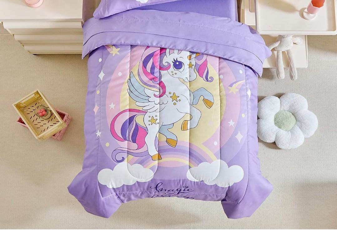 Purple Unicorn Cartoon Stars Rainbow Print Cute Princess Bed in a Bag - 1 Baby Comforter