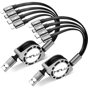 MINLU Multi Charging Cable 4A, 2Pack 4Ft Retractable Multi Fast Charger Cable, Multiple Charging Cord, 4 in 1 Multi USB Cable with Type C/Micro USB Ports for Cell Phones/IP/Galaxy/PS/Tablets/iPads