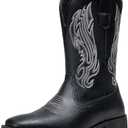 Jousen Cowboy Boots for Men Embroidery Men's Western Boots Retro Square Toe Mens Boot Botas Vaqueras Para Hombre, 12