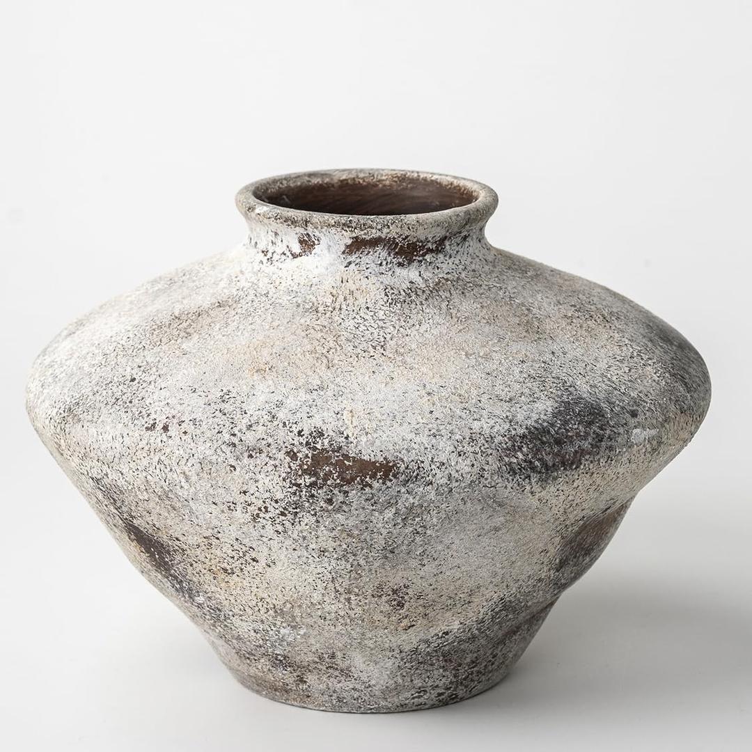 Ceramic Rustic Vase Black, YBX Small Ceramic Vase 5.6 Inches, Retro Distressed Textured Pottery Flower Vase, Decorative Farmhouse Vases for Home Decor, Centerpieces, Hallway, Shelf Decorations, Black