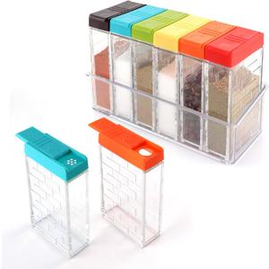 URALFA Spice Shaker Jars, Plastic Seasoning Shaker Box Condiment Set for Travel, Seasoning Storage Containers,Color (6 Pack)