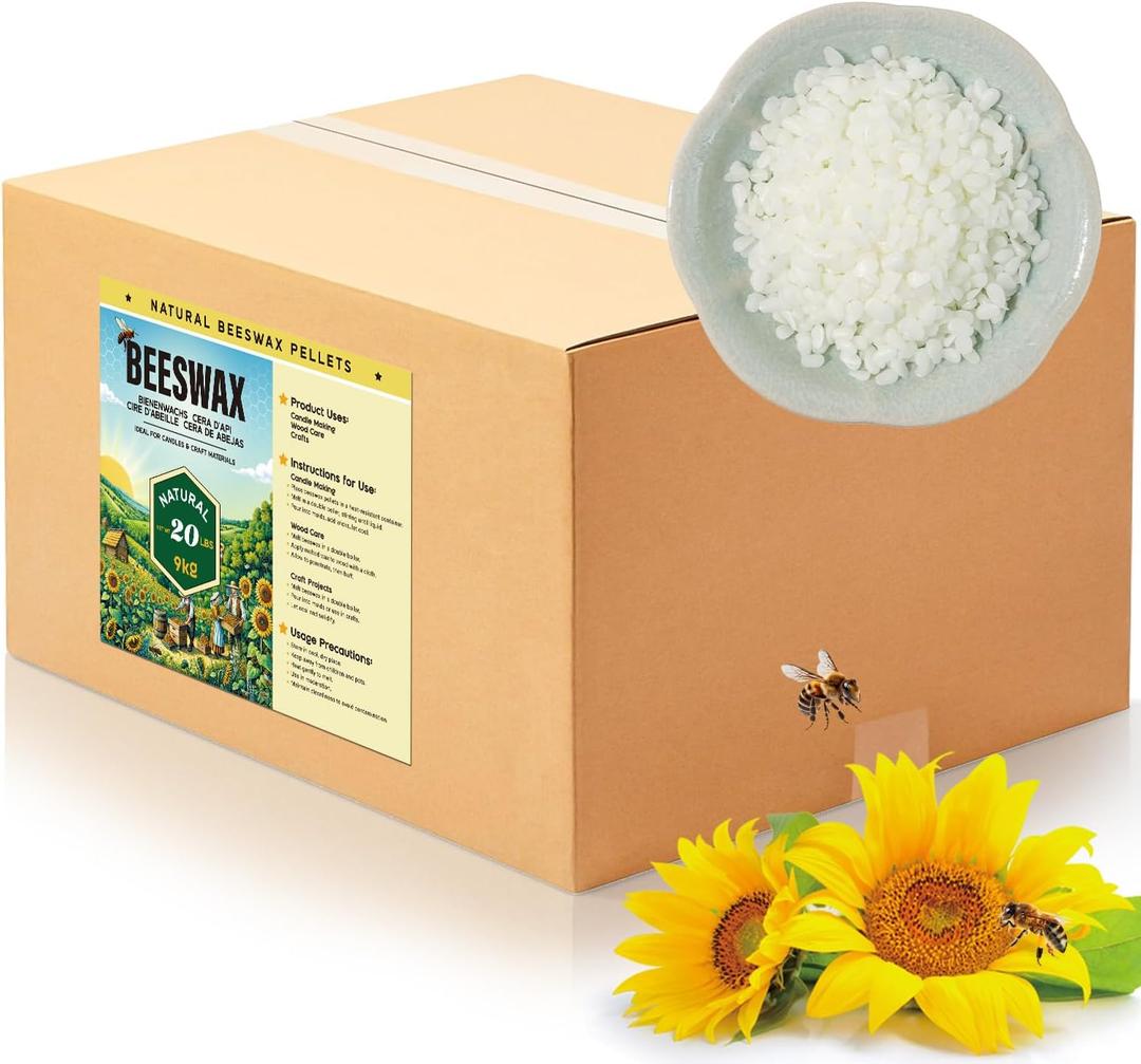 Beeswax Pellets for Candle Making 5lb/10lb/20lb Natural Beeswax for Candles, Lip Balms, and Skincare White Beeswax for DIY Projects Ideal for Beginners and Experts20lb