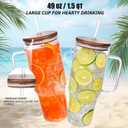 49oz Glass Tumbler with Acacia Wood Lid & Dual Straws, Large Cup with Handle and Straws Glasses Water Bottle Mason Jar Wide Mouth Iced Coffee Cups Travel Mug for Water,Juice,Smoothie,Bubble Tea,Soda