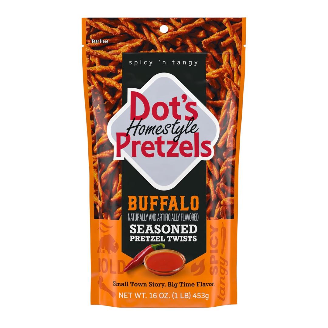 Dot's Homestyle Pretzels Buffalo Seasoned Pretzel Twist Snack, 16oz Grocery Sized Bag (EXP 08/29/26)