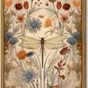 Framed Vintage Dragonfly Canvas Wall Art Whimsical Botanical Floral Picture Elegant Mid Century Natural Poster Prints Eclectic Insect Aesthetic Painting Wall Decor for Living Room Bedroom 8x10in