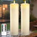 14" x 4" Large Flameless Candles with Remote Timer, Waterproof Outdoor Battery Operated, LED Electric Flickering Pillar Candle for Wedding, Anniversary, Birthday Party and Patio Lanterns Decor, 2 Pack