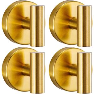 Heavy Duty Reusable Suction Cup Hooks for Shower - No Drill Bathroom/Glass/Mirror/Tiles & Metal Surfaces,and Smooth Non-Porous Surfaces for Towels, Robes, Loofahs (4, Brushed Gold)