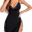 Avidlove Women Lingerie Lace Nightgown Chemise Spaghetti Strap Babydoll Modal Sleepwear V-Neck Full Slip Side Slit Nightwear, L