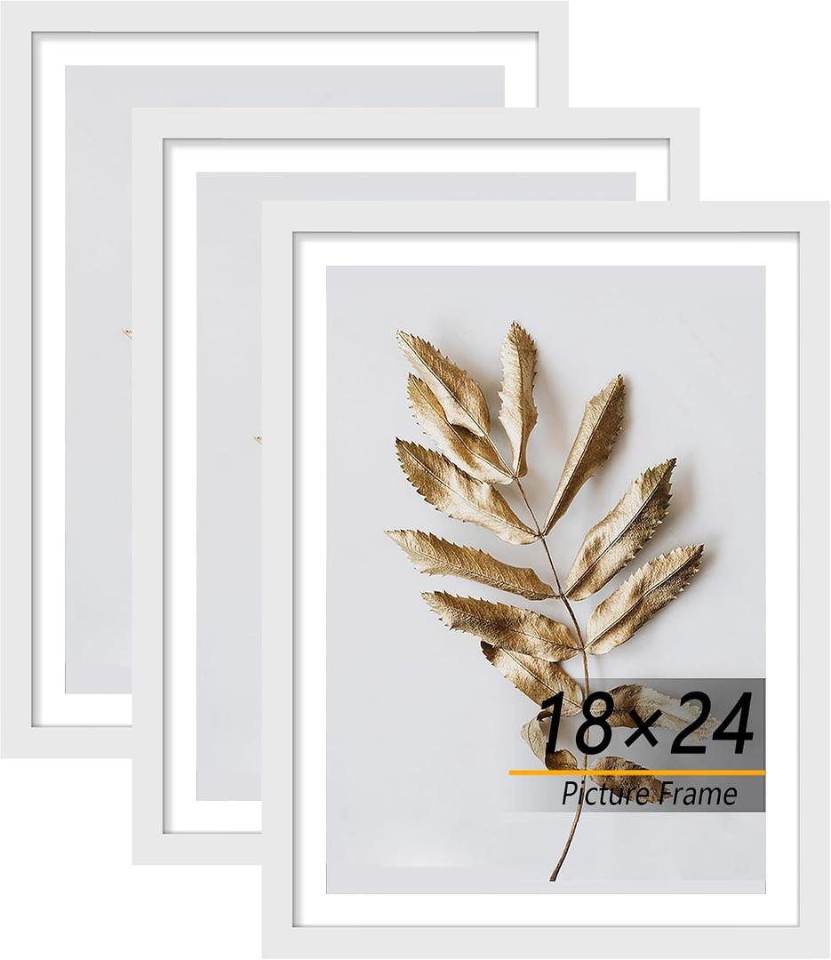 18x24 Picture Frame White 3 Pcs set can Display on the Wall, 18x24 in-3Pack