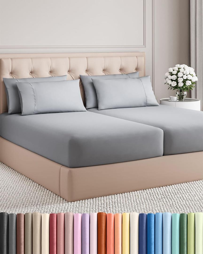 Split King 7 Piece Sheet Set - Comfy Breathable & Cooling - Soft Hotel Luxury Bedding Set with 8-16 Inch Deep Pockets - 1 Flat & 2 Fitted Sheet & 4 Pillowcases - Wrinkle Free & Easy Care - Steel Blue