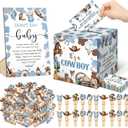 Cinnvoice 102 Pcs Diaper Raffle Tickets with Raffle Box Baby Shower Party Decorations Don't Say Baby Sign Clothespin for Gender Reveal Party Invitation Insert Card Theme Game(Blue,Cowboy)