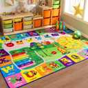 5x7 Playroom Rugs for Kids Washable, Educational and Fun Playmat with ABC Alphabet Animals Shapes Colors, Non-Slip Play Mat Learning Rugs for Baby Toddler Children Game Activity (Colorful)