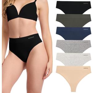 BAMBOO COOL Women's Thongs High Waisted Seamless Moisture-Wicking Breathable Underwear Stretchy Panties Tagless 6 Pack (Large)