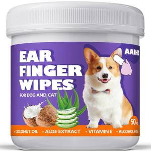 Dog Ear Wipes,Gently Remove Ear Wax & Dirt,Relieve Ear Itching Fresh Coconut Scent, All Natural Ingredients Dog Ear Cleaning Wipes - 50 Count (1.6'' 50pcs Purple)