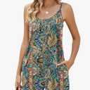 LOMON Womens Casual Summer Sleeveless Romper Loose Adjustable Spaghetti Strap Stretchy Shorts Jumpsuits with Pockets, S