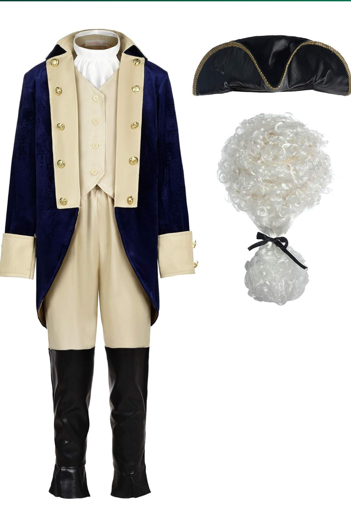 ReliBeauty Washington Costume Boys Hamilton American Colonial Uniform with Wig, Size 150