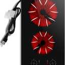 2 Burner Electric Cooktop - 12 Inch 2000W Electric Stove Built-in & Countertop, Two Burner Ceramic Cooktop with Knob Control, 9 Power Level, Over Heat Protection, 110-120V Plug in (Grey Konb), 12 Inch Black Knob