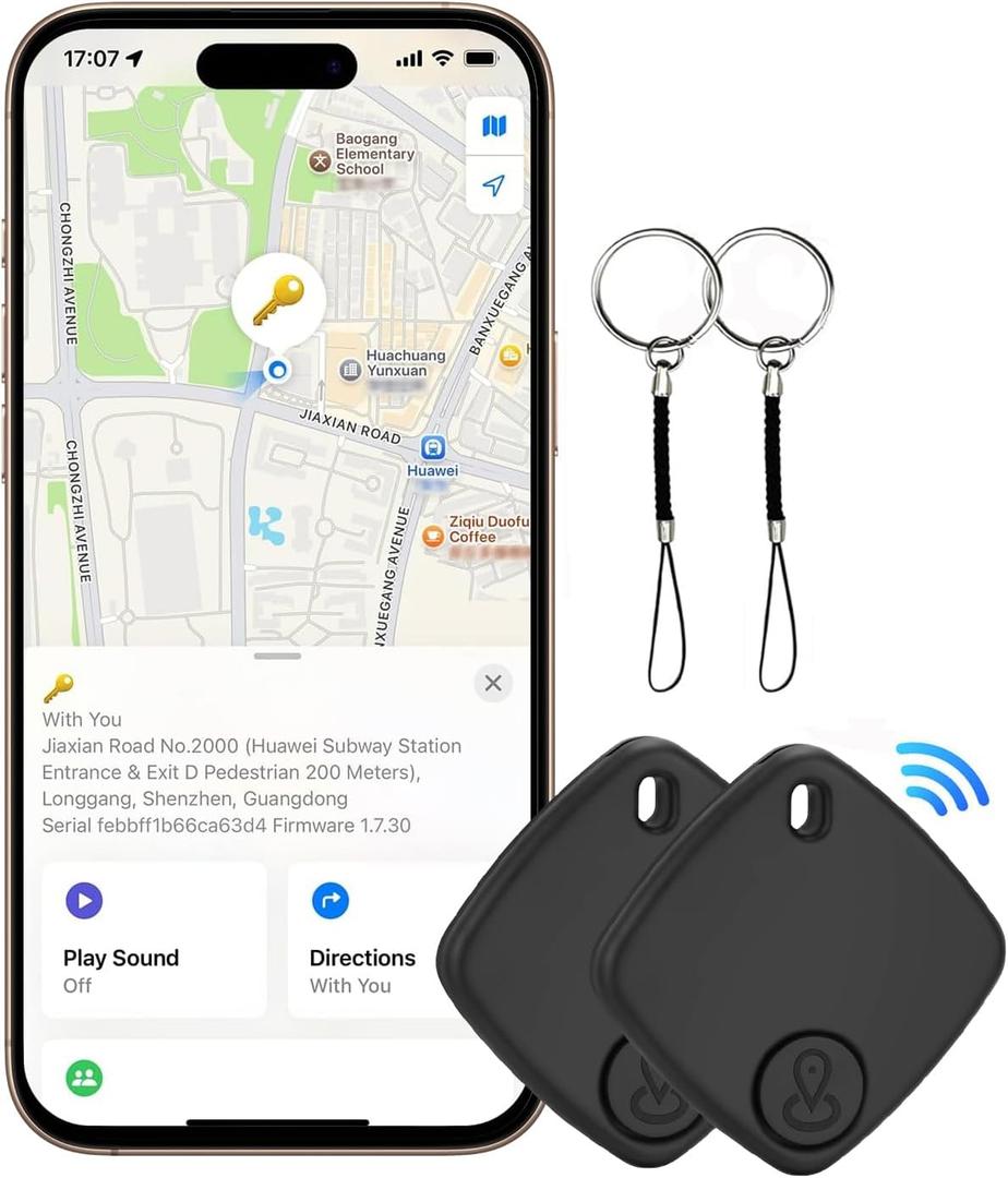 Air Tracker Tags 2 Pack - for iOS Only - Bluetooth Keys Finder Luggage Tracker Compatible with Apple Find My APP, Item Locator for Luggage, Backpack, Suitcases, Replaceable Battery (Black)