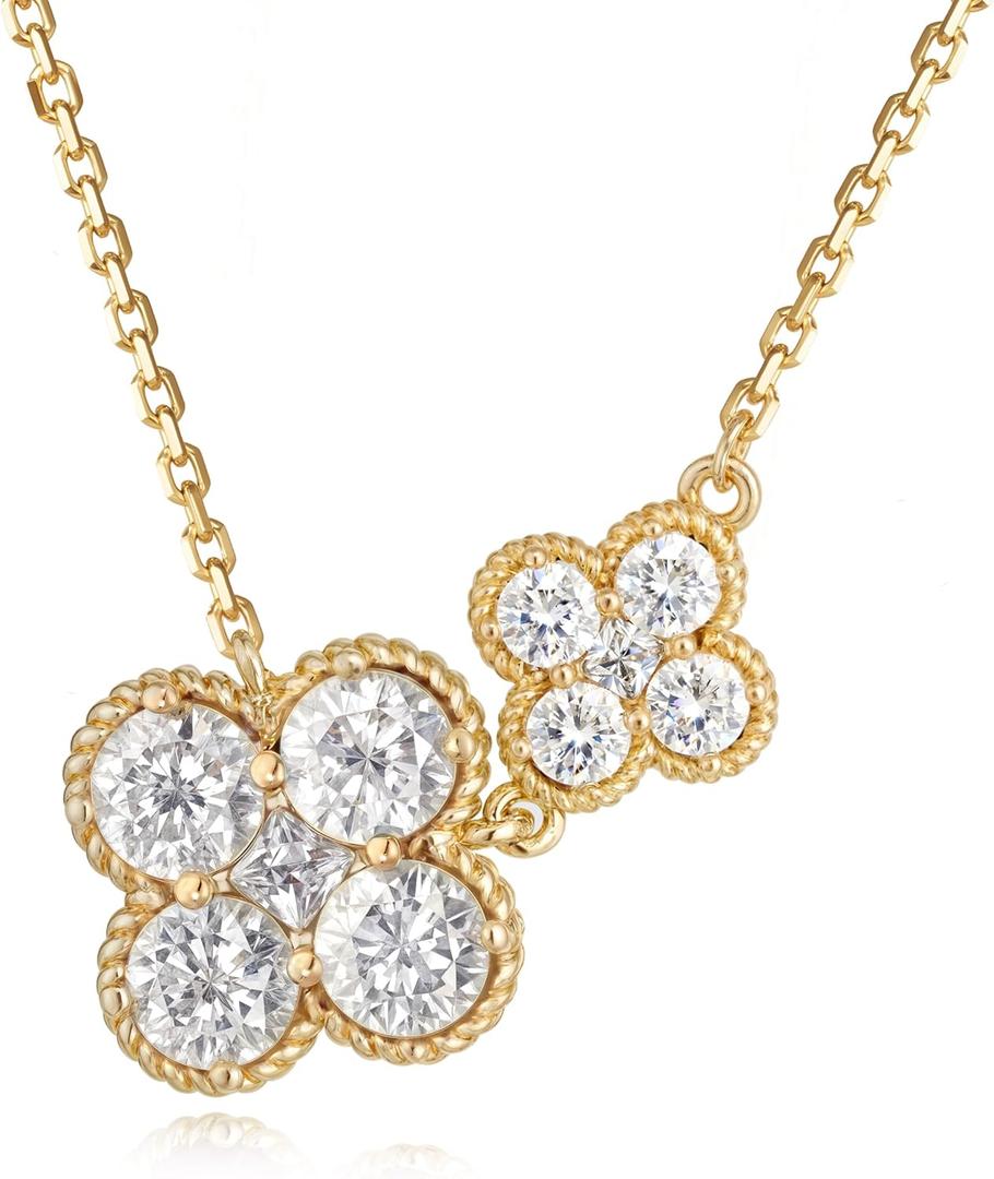 Gold Necklace for Women Birthstone Necklace for Women 14K Gold Plated Dainty Four Leaf Clover Cubic Zirconia Pendant Flower Necklace Gold Jewelry Gift for Women