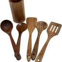 Acacia Wood Kitchen Utensils Set – 6 Piece Wooden Spoons & Spatulas, Heat-Resistant, Eco-Friendly, Safe for Nonstick Cookware