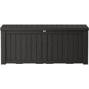 150 Gallon Lockable Resin Deck Box, Waterproof & UV-Resistant Outdoor Storage Box for Outdoor Cushion Storage, Garden Tools & Pool Accessories Storage, Black