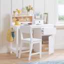 UTEX Wooden Kids Desk and Chair Set with Hutch and Storage for Ages 3-12, 35.4" W × 18.9" D × 35.0" H