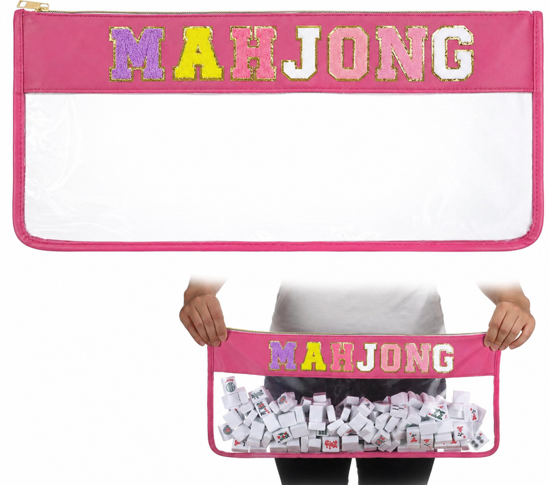 1 PCS American Mahjong Bag - Empty Mahjong Tiles Bag Only with Zippered & Letters, Case Only(Hot Pink,Moh-jong)