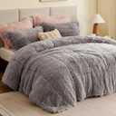 Intelligent Design Malea Shaggy Comforter Set, Long Faux Fur Cozy Down Alternative, Modern Casual Ultra Soft All Season Fluffy Bedding with Matching Sham, King/Cal King, Grey 3 Piece
