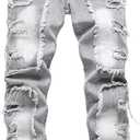 Women's High Waisted Ripped Jeans Loose Fit Distressed Y2K Straight Wide Leg Baggy Denim Pants, Size 16, Grey 