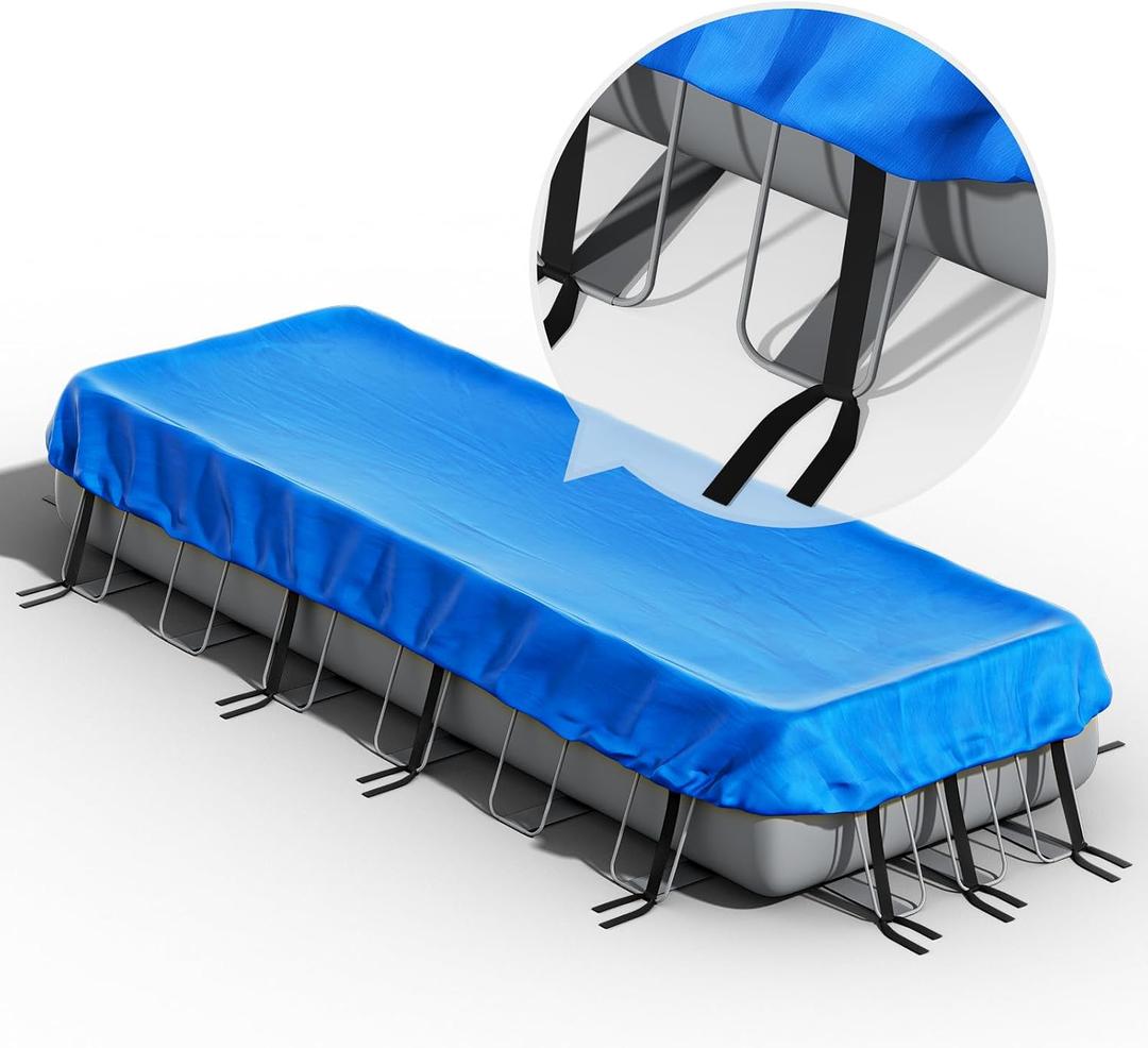 18 x 9 Rectangle Pool Covers for 16’x8’ to 18’x9’ Above Ground Pools | Heavy-Duty 5-Layer PE Tear-Resistant & Windproof Reinmoson Rectangular Pool Cover for Intex/Bestway/Funsicle Pool