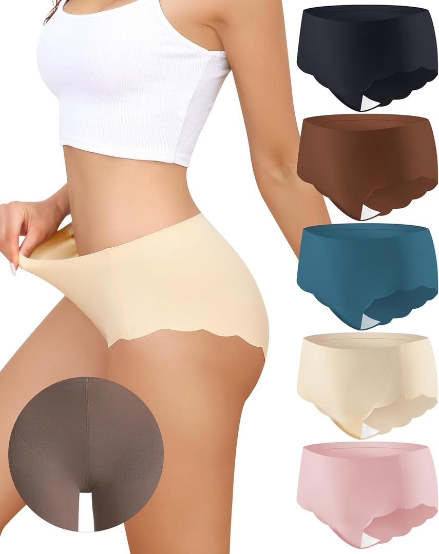 LEVAO Camel Proof Seamless Underwear No Panty Lines No Show Womens Active Underwear Breathable for Leggings Workout Yoga (Large, Black + Pink + Blue + Nude + Deep Brown)
