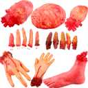 16 Pieces Halloween Body Parts Scary Plastic Fake Heart Brain Organs Severed Fingers Broken Hands Feet Prop for Outdoor Indoor Halloween Party Decorations Prank Prop