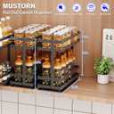 Mustorn 2 Pack Pull Out Spice Rack Organizer for Cabinet, 2 Tier Metal Slide Out Seasoning Organizer and Storage Heavy Duty Vertical Spice Rack Shelf Pullout for Kitchen Cabinets No Drilling (Black)