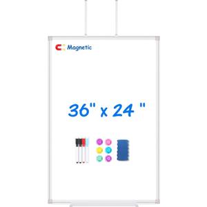 Magnetic Dry Erase Board for Doors, 36x24 Inch Whiteboard with Adjustable Long Arm Hook Mount - Easy to Install, Portable Hanging White Board for Home, Dorm Room, Office Cubicle & Small Spaces (Silver)