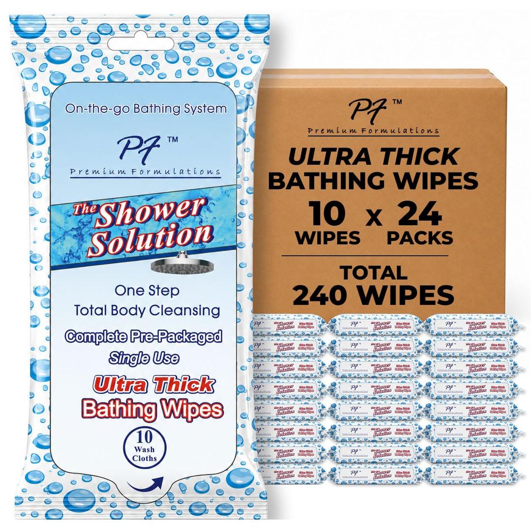 Shower Solutions - Adult Bathing Wipes, Extra Large and Extra Thick, 240 Wipes Bulk Pack
