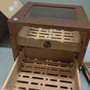 XIFEI Cigar Humidor Cabinet, Glass Top & Adjustable LED Lighting, Digital Hygrometer, 2 Humidifiers, Cigar Tube, Desktop Cedar Wood Humidor with Accessory Drawer for 80-100 Cigars, Ideal Men's Gift