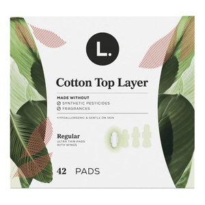 L. Ultra Thin Pads for Women, Regular Absorbency, Organic Cotton Top Layer, Unscented Pads with Wings, 112 Count (4 Packs of 28)