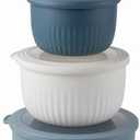 COOK WITH COLOR Prep Bowls with Lids- Wide and Deep Nesting Plastic Small Mixing Bowl Set with Lids, 8 Piece Set - Deep Bowls, Blue/Grey
