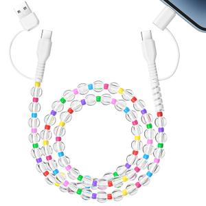 Aolcev USB C Cable 4 in 1 Multi Beaded for iPhone Charger Cord MFi Certified 3.3FT Fast Charging Cable 66W Chubby USB A Type C iOS Cable Compatible with iPhone 17 16 15 Pro Max/iPad/Galaxy S26 White