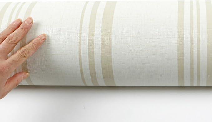 6 Count Vinyl Wallcovering With Striped Beige/White Design