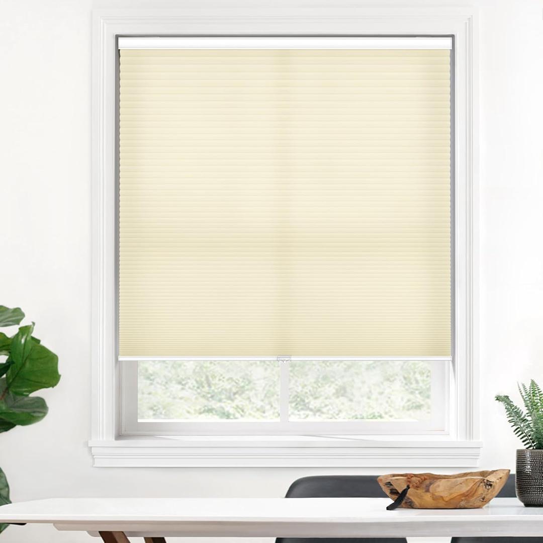 LazBlinds Cordless Cellular Shades, Light Filtering Honeycomb Shades with 1.5 inch Cells, Thermal Insulation Noise Reduction Blinds for Windows, 28" W x 72" H, Cream