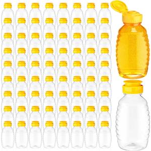 Didaey 72 Pack 16 oz Plastic Honey Bottles Clear Refillable Squeeze Honey Container Empty Honey Jars Honey Dispenser with Flip Top Lid Plastic Squeeze Bottles for Sauces Syrup Storing and Dispensing