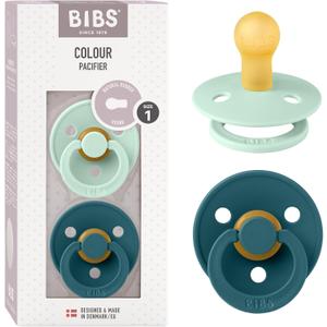 Bibs Pacifiers Color Collection, Set of 2 BPA-Free Latex Pacifiers Made in Europe, Round Nipple Baby Pacifier. (6+ Month (Pack of 2), Nordic Mint / Forest Lake)